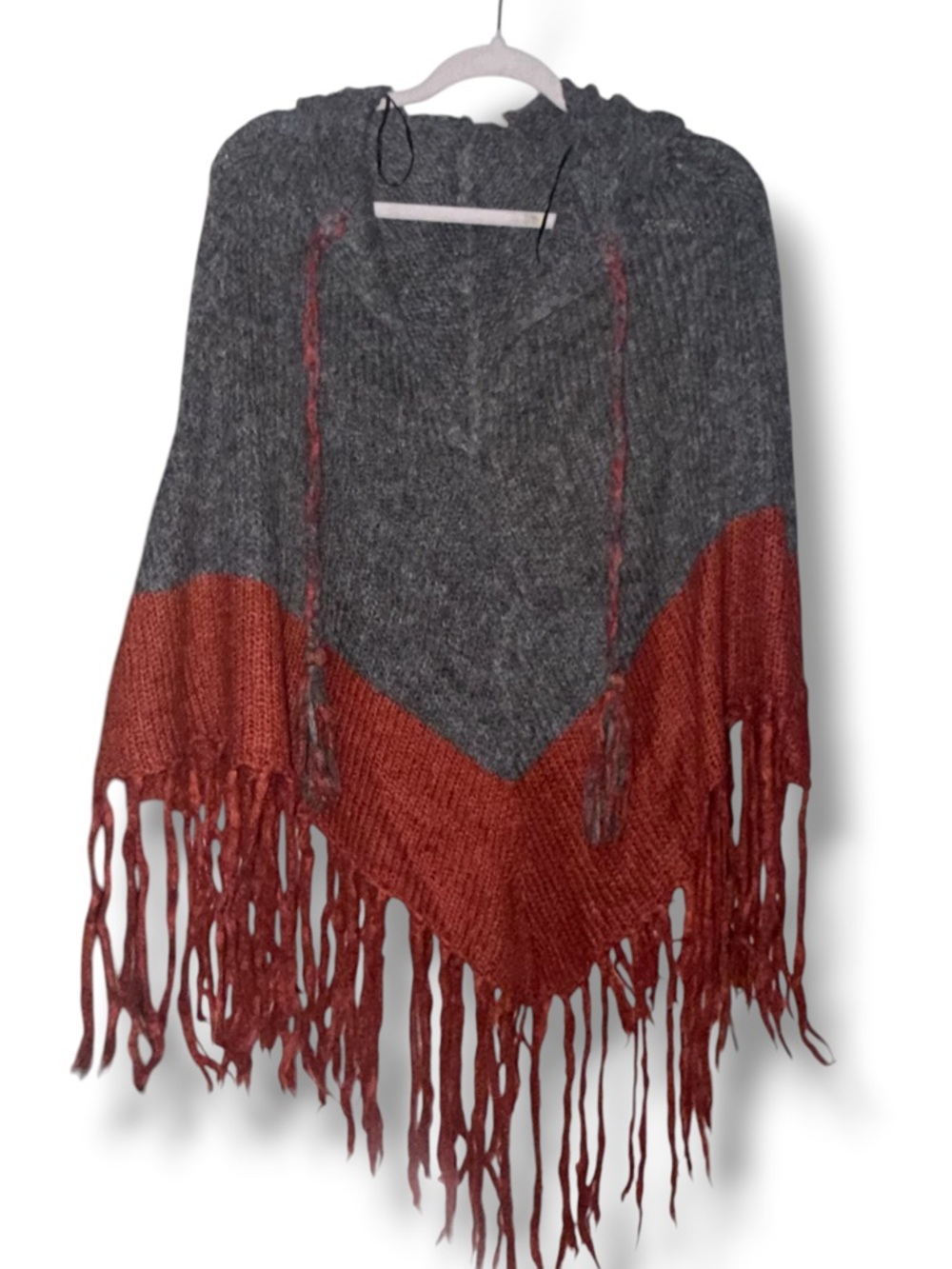H&M alpaca blend color block fringed hooded poncho